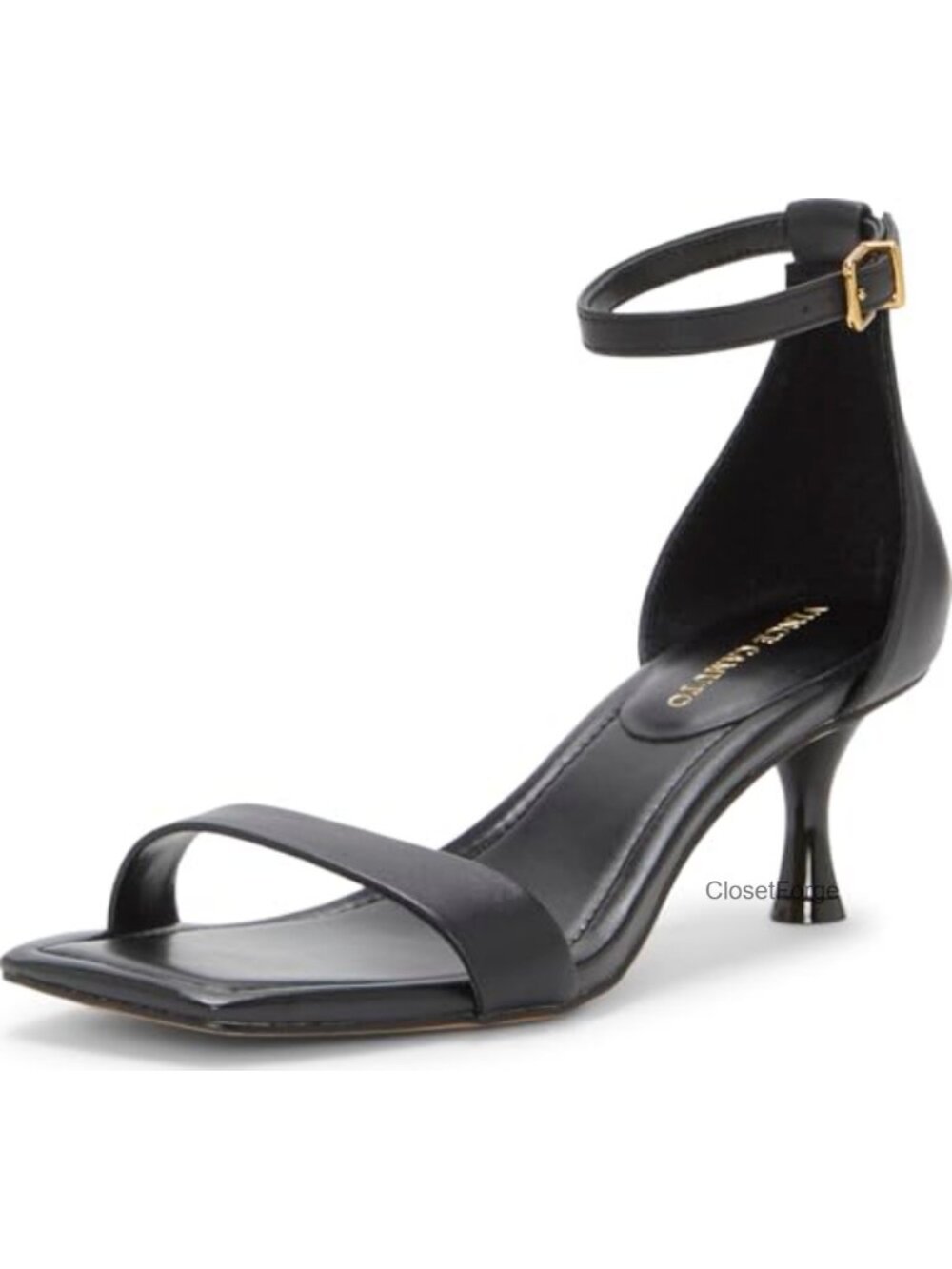 Women's Kitten Heel Sandal Leather Ankle Strap Open Square Toe